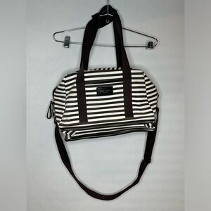 Henri Bendel West 57th Centennial Brown White Stripe Weekender Travel Bag